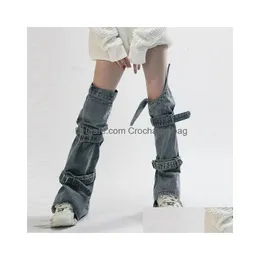 Akcesoria części butów damskie eleganckie podgrzewacze nóg długość kolan bukalne dżinsowe pończochy gotycki kawaii y2k długie skarpet streetwear 240422 Dro dhao4