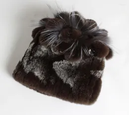 Stile Flower Design Rex Fur Cappelli inverno donne vere cappuccio Lady Fashion Warm 100Natural Real Hat Basieskull Oliv225517637