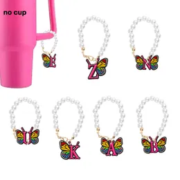 Sandaler Letter Butterfly Pearl Chain med charmformade tillbehör för Tumbler Cup Personlig handtag Charms Drop Delivery Otpj9 Otgmt
