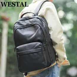 Zaino Westal Genuine Leather School for Students Mochila Laptop Bag 15.6 '' Black Big Men Travel 332