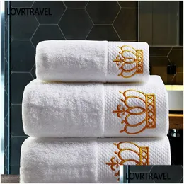 Toalheiro bordado com coroa imperial algodão Branco El Set Face Towels Banho para ADTS panos de panos absorventes entrega de mão em casa Garden Te Dhq0m