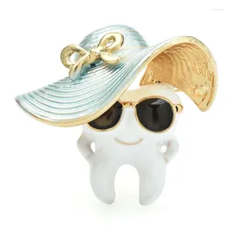 Broszki wulibaby śliczne zęby kobiety noszą hat szklanki kreskówki zęby dentysty biurowe broszki broszka