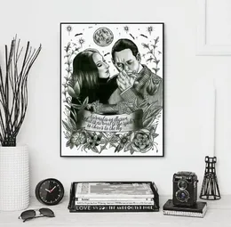 Dipinti Addams Citazione familiare Stampa artistica Black Bianco Vintage Poster Morticia amp Gomez Tattoo Illustrazione tela dipinto muro P6878358
