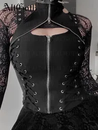 Altgoth Dark Gothic Vintage Bandage Vest Women Harajuku Punk Grunge Halter Corset Camis Emo Alternative Streetwear Rave Outfit 240517