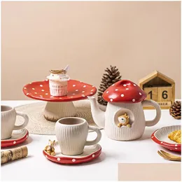 Coffeware Sets Creative Deisgn Fungo Coppa Fungo e tazze d'acqua in ceramica a piastre POT COUON INS 240304 Droplese Delivery Home G DHFKH