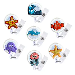 Hund Tag ID Card Ocean World Cartoon Badge Reel Infällbar sjuksköterska Söt hållare för student med klipp och Cord roliga namnklipprullar en OTHJ5