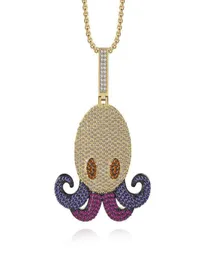 Hip Hop Crystal Octopus Wisiant Naszyjnik Miedź Zakrąta sześcienna cyrkon biżuteria łańcuch biżuterii Prezent dla mężczyzn Naszyjniki 8962528