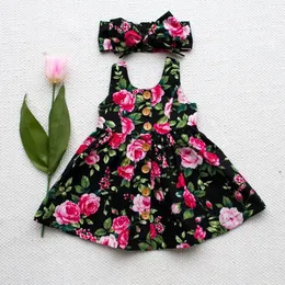 Summer Kids Księżniczka Dress Girls Floral Sleveles Button Sukienki na głowę stroje dla dziewczynki ubrania 14 Years 240518