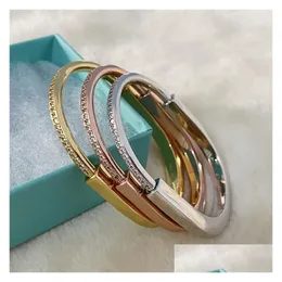 Bangle Titanium Steel Diamond Lock Bracelet For Women Men Sier Gold Designer Bracelets Luxury Jewelry With Veet Bag Drop Delivery Otbxc