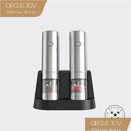 Mills Circle Joy Gioia Electric Rechable Mill Pepper and Salt Smericante Set con base in acciaio inossidabile Matic Spice 240304 Delivery Delivery Dhenf Hom Dhenf