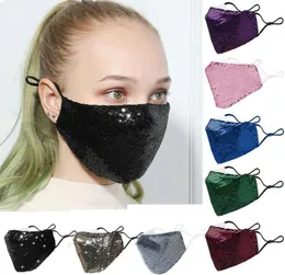 Маски для лица мода Bling Party Sequin Paillette Luxury Maskable для взрослых туши -туши Защитная регулируемая маска хлопка Breat4892320