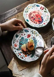 Kreskówkowe kota zestawu obiadowego ręcznie malowane retro podłożone deser dania stekowe płyty ceramiczne Halloweenowe prezenty 8 -calowe danie 21105223329