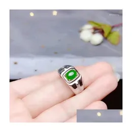 Cluster Rings Super Good Color Real And Natural Hetian Jasper Jade Ring 925 Sterling Sier Classical Drop Delivery Jewelry Dhmf1