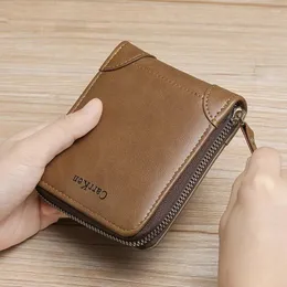Wallets Men's Leather Wallet Zipper Small Purse Card Holder Man Carteira Masculina Couro Coin Porte Monnaie Money Bag 2024