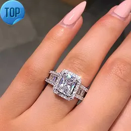 925 Стерлинговое серебро блестящее кольцо с полным бриллиантом кубические циркониевые коктейльные кольца Cz Diamond Ring Eternity Обручальное обручальное кольцо для женщин
