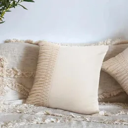 Kissen einfache Baumwollwäsche Beige Abdeckung Quasten Kissenbezug Sofa feste einfache Farblumbal für BackResrt