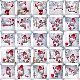 Pillow Lovely Cartoon Snowman Santa Claus Print Pillows Cover Cyan White Christmas Decorative Case Sofa Couch Throw