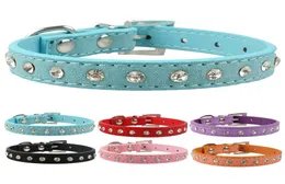 Web celebrity Tik Tok 6 colors XS S softer seude Leather Dog Collars Rhinestone cat collar for Small pet Puppy Collars2171161