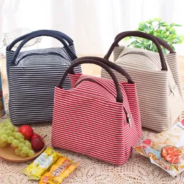 Stripes Lunch Bag For Women Isothermal Packaged Food Thermal Bags Thermo Pouch Kids Refrigerator 240511