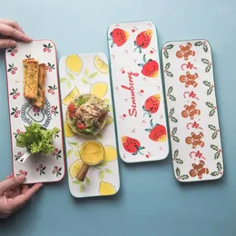 Dekorative Figurenplatten japanische Hand gezogene Blumenkeramik Langer Festplatten Western Küche Rechteck Dessert Gemüse Behälter Wohnkultur