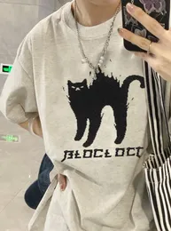 Guo chao märke retro handmålad tecknad kattunge kortärmad t-shirt kvinnlig sommar överdimensionerad högklassig toppvatten