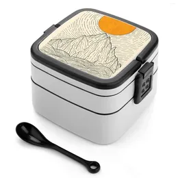 Dinnerware The Sun Over Mountain Waves Bento Box Student Camping Almoço Caixas de jantar Ondas Linhas de paisagem Dots