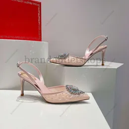 RENE CAVALLA STILETTO SANDALS SANDALS RHINESTONE Decorado Sapatos de jantar de malha branca Sapatos de saltos altos Sapatos de vestido de designer de luxo Caixa original