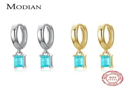 Modian Exquisite Tourmaline Hoop Earrings Fashion Real 925 Sterling Silver Rectangle Paraiba Earring for Women Fine Jewelry Gift 28960001