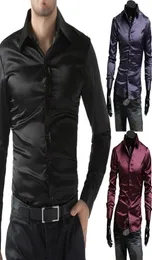 2020 Moda Shiny Silk Setin Luxury Silk Dress Camisa como manga longa Performance casual Wear Bloups Mens camisas M2XL11680223