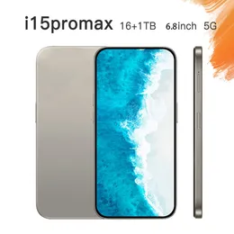 I15 Pro Max Phone 6.8 인치 스마트 폰 4G LTE 5G Android OS RAM 256G 512G 1TB 카메라 48MP 108MP 얼굴 ID GPS 옥타 코어 안드로이드 폰 높은 구성