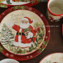 Piatti Occidental Festive Christmas Scene Termini solari in ceramica Western Babbo Natale bistecca