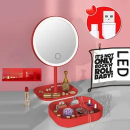 2024 Espelhos de maquiagem LED com Llights 5x Magração portátil Redonda Round Desktop Vanity Mirror Up Smart Cosmetics Tool para espelho portátil de vaidade portátil