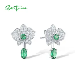 Santuzza Real 925 Orecchini a perno in argento sterling per donne scintillanti Floro spinello verde cz cumpello penzolando delicati gioielli fine 240507