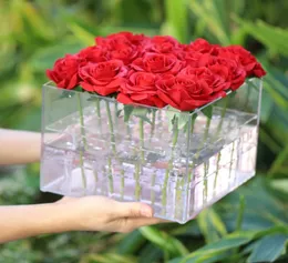 Valentine039S Day Rose Flower Storage Box شفافة أكريليك زهرة مربع تغليف كرتون بالإضافة إلى هدية Foam Label For Girls3174303
