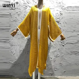 Vestido de vestido plissado de algodão de verão Use elegante africa feminina Cardigan Bohemian Holiday Party Kimono Kaftan