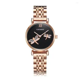 ساعة معصم Cagarny Shinning Diamonds Women Women Women Quartz Watches Rose Gold Steel Bracelet Lydies 262Z