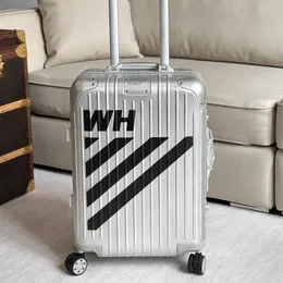 Designer rese resväska rullande resväska bagage med hjul aluminiumlegeringslådor vagnar vagn brev strips väskor boarding fodral