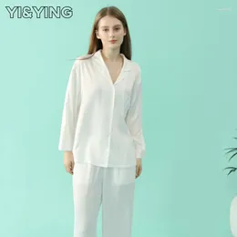 Kobietowa odzież sutowa piżama z długim rękawem sprężyna/lato imitacja Silk Solid Set Set Furnishing YA2C060 (biały)
