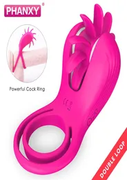 Rotazione della fanxy lingua orale leccata vibratore clitoride vagina stimola i giocattoli sessuali per coppie flirt anello vibrante del pene MX1912282332322427