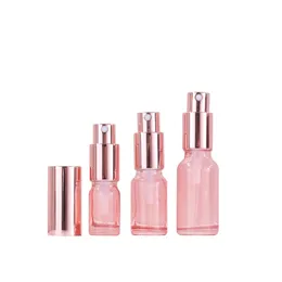 1 Unzen rosa Glassprayflaschen, leerer Parfümfeinnebelgebärmäuer, Rosen-Golden-Pumpen-Kopf-Reise-Flüssigkeitshalterbehälter für Köln, ätherische Öle, Körpersprays