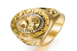 Gold Colours Classic Men039s Style Punk Hip Hop Pierścień Cool Lion Head Band Gold Ring Jewelry7656785