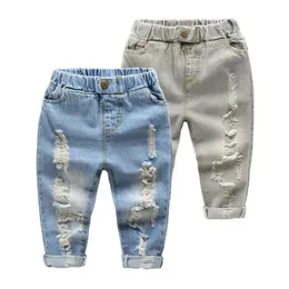 Мальчики для девочек -дырочные штаны Отличное качество хлопковые повседневные детские брюки детская малыша удобная детская одежда детей 240518