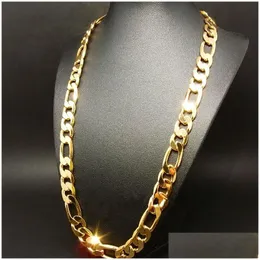 Kedjor Nya tunga 94G 12mm 24k gula massiva guldfyllda herrhalsband Curb Chain Jewelry Drop Delivery Halsband Pendants Ots2Z