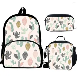 Schulbeutel 3pcs Kaktus niedliche Büchertaschen Set mit Lunchbox Kinder Rucksack Teenager Mädchen Kit Mochila Escolar Infantil