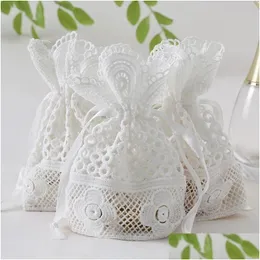 Packing Bags Wholesale 10Pcs Round Hole Lace Bag Jewelry Storage Milk Yarn Bundle Pocket Dstring Packaging Party Wedding Favors Gift D Dhew2