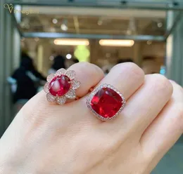 Кластерные кольца Vinregem 925 стерлинговое серебро 1414 мм овальное срез, рубин создал кольцо с розовым золотом Moissanite Gemstone для женщин, 4859778