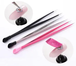 1pc 2 cabeças de unhas retas Tweezers com cabeça de silicone para o adesivo 3D Rhinestones Adesivo de água Picker Metal Nails Tools4379144