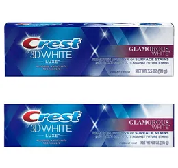 2 Crest 3d weiße Luxus Glamouröser weißer lebendiger Minz -Zahnpasta mit 4 Luxe Pulsar Zahnbürste Whitening -Zahnzähne Kit225v1051816