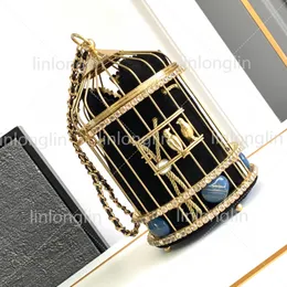 Kobiety Bird Cage Evening Bag luksusowe złotą metalową ramę haft haftowy kubek klatkowy mini torebka torebka kobiety złoty łańcuch torebki torebki