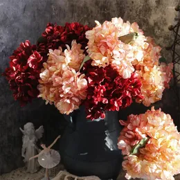 Декоративные цветы искусственное фокус края гидрингея симуляция симуляции шелк ретро -ретро -фальшивый цветок свадебный букет домашний гостиная садовая растение
